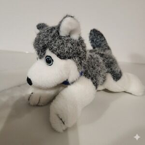 Husky Gas Dog Plush Stuffed Animal Blue Collar Realistic Eyes
